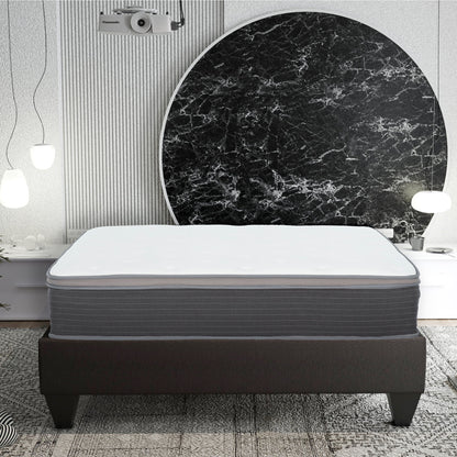 12'' Hybrid Mattress In A Box, Plush Gel Memory Foam Mattress Top With Pocket Coil Base - Gray / White - Queen