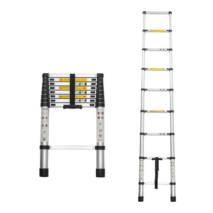 Telescopic Extension Ladder, Folding Portable Multi Purpose For Indoor Outdoor Work - Black