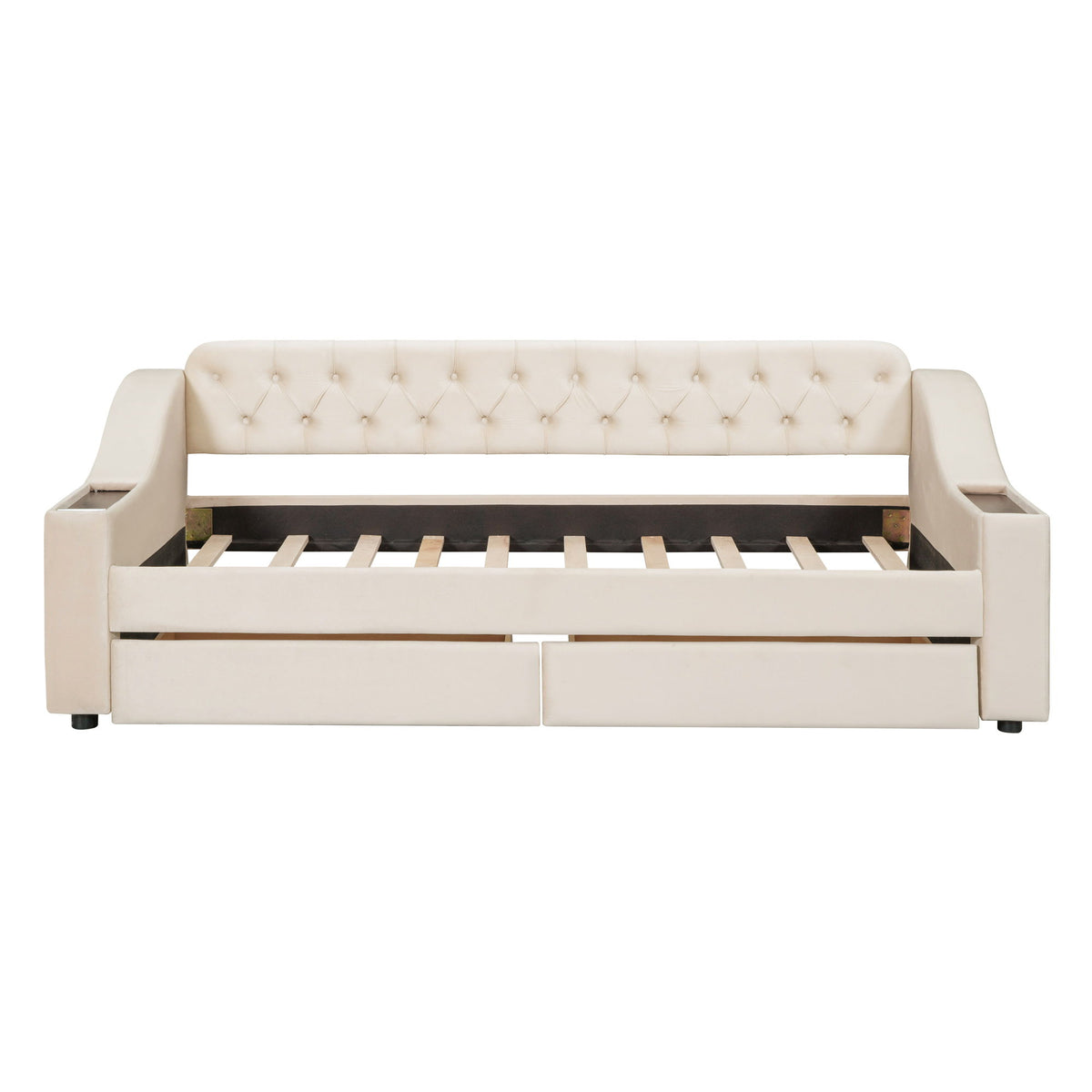 Upholstered Daybed With Storage Armrests And USB Port