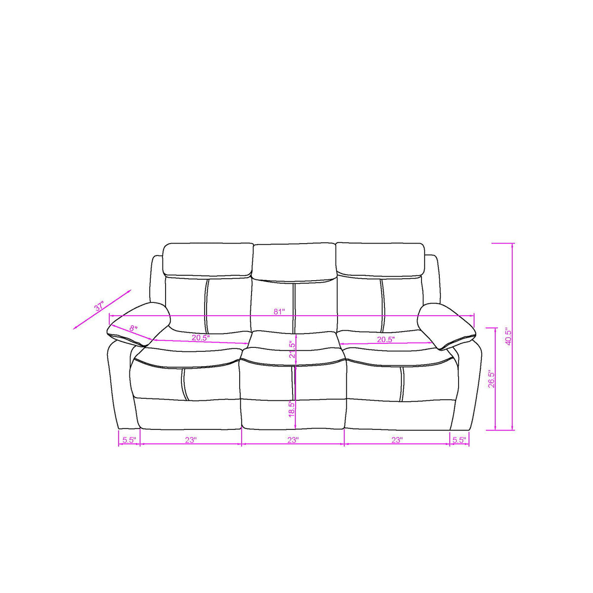 Blanche - Reclining Set With LED Lights, Speaker