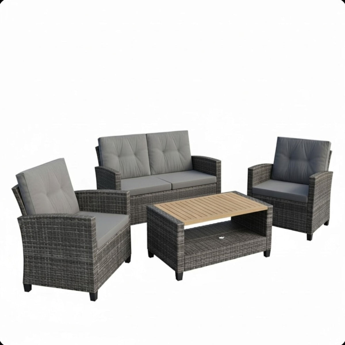Modern All-Weather Patio Set With Cushions And Table