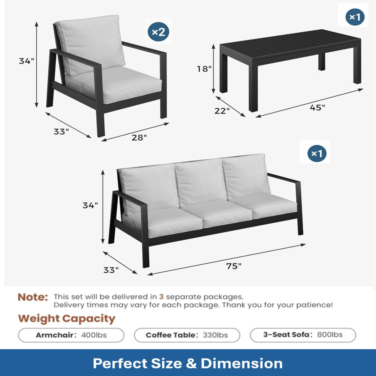 Modern 5 Seat Outdoor Patio Furniture Set With Coffee Table