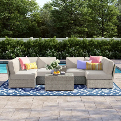 4 Person Outdoor Sofa Set With Cushions, Rustproof, 8 Piece - Gray Mix