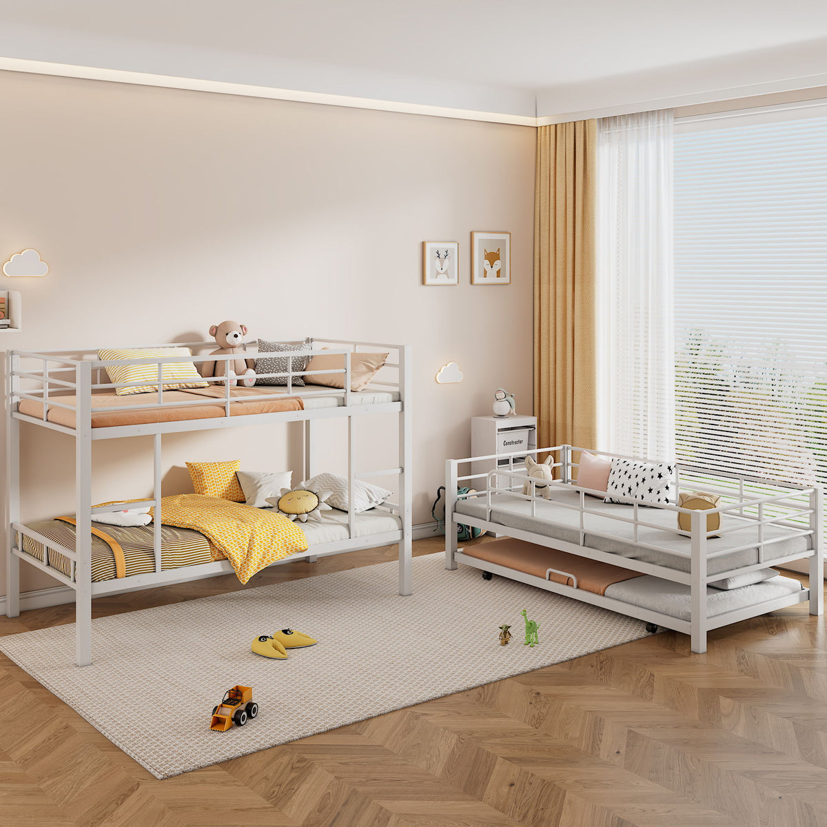 Triple Bunk Bed With Trundle, Heavy Duty Steel Construction