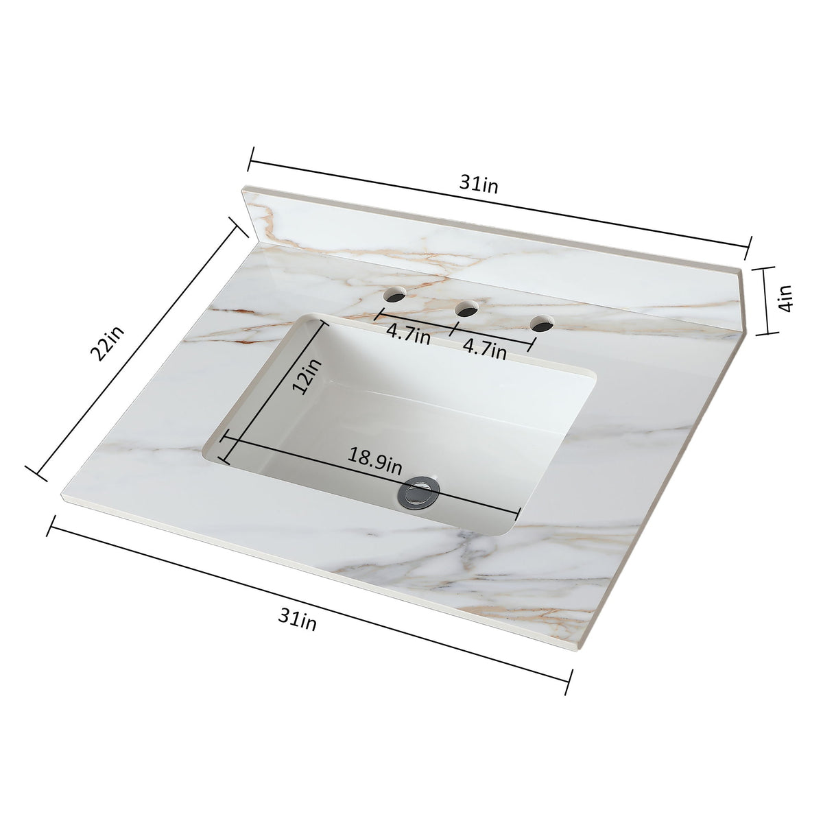 Vanity Top With Undermount Sink And Backsplash, Sintered Stone
