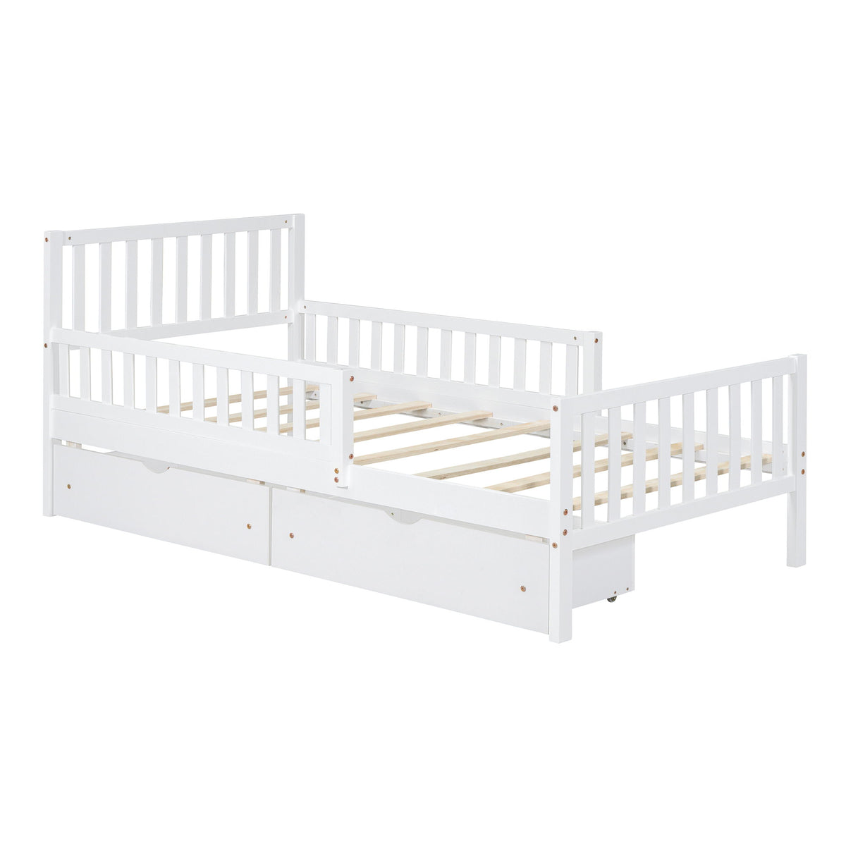 Platform Bed With Guardrails On Both Sides And 2 Storage Drawers