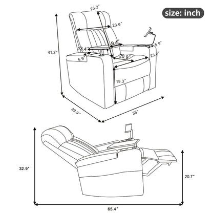 Power Recliner & Storage Arms, Cupholders, Swivel Tray Table And Cell Phone Stand