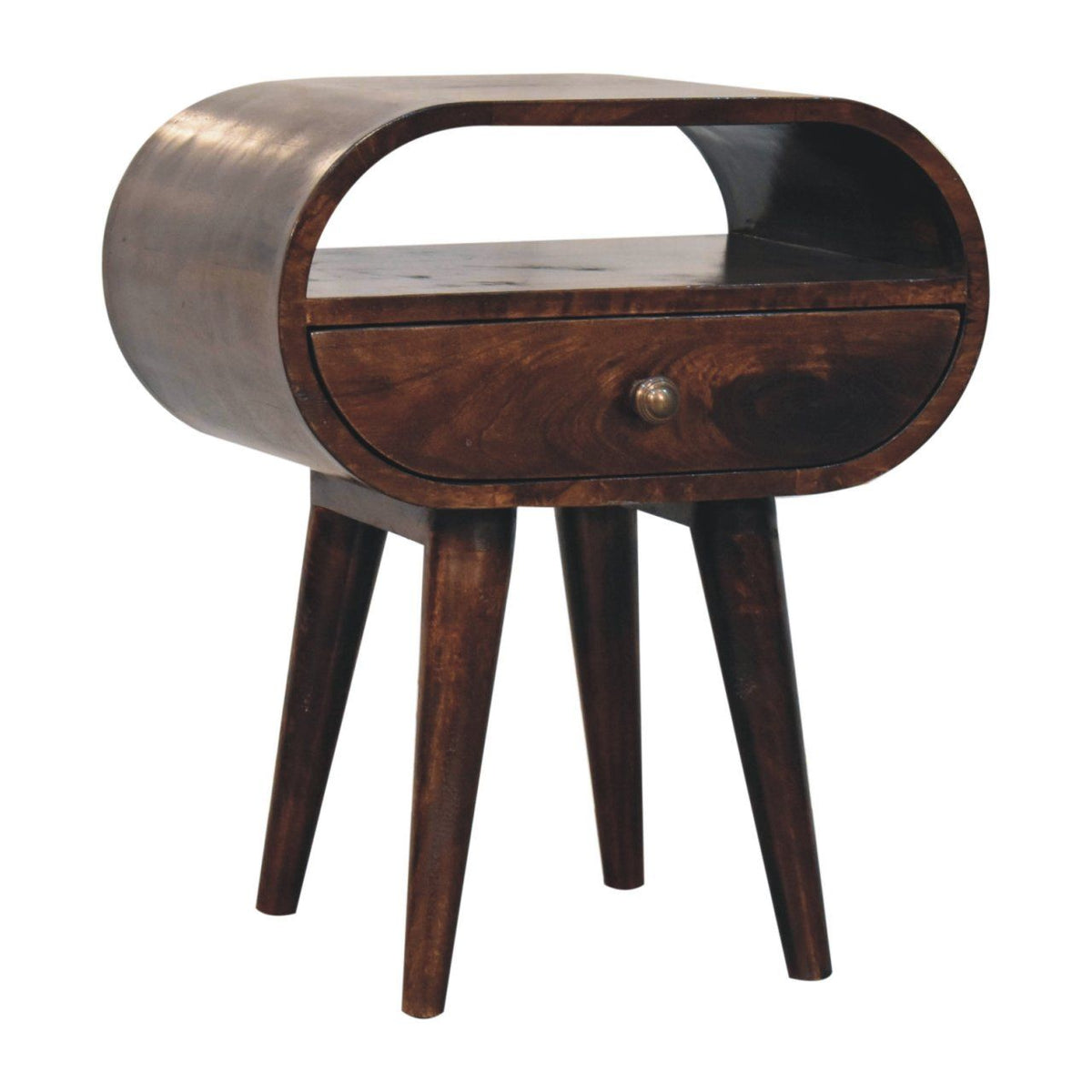 Circular Bedside Table With Open Slot - Walnut