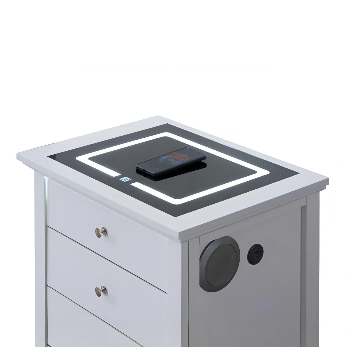 Hammond - Smart 3 Drawer Nightstand With USB Charging And Integrated Speakers - White