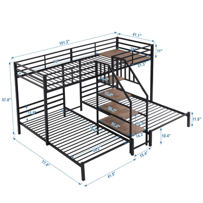 Metal Bunk Bed With Storage Shelves Staircase