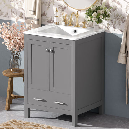 Bathroom Vanity With Integrated Undermount Ceramic Sink, 2 Doors And 1 Drawer, Soft Close Hinges