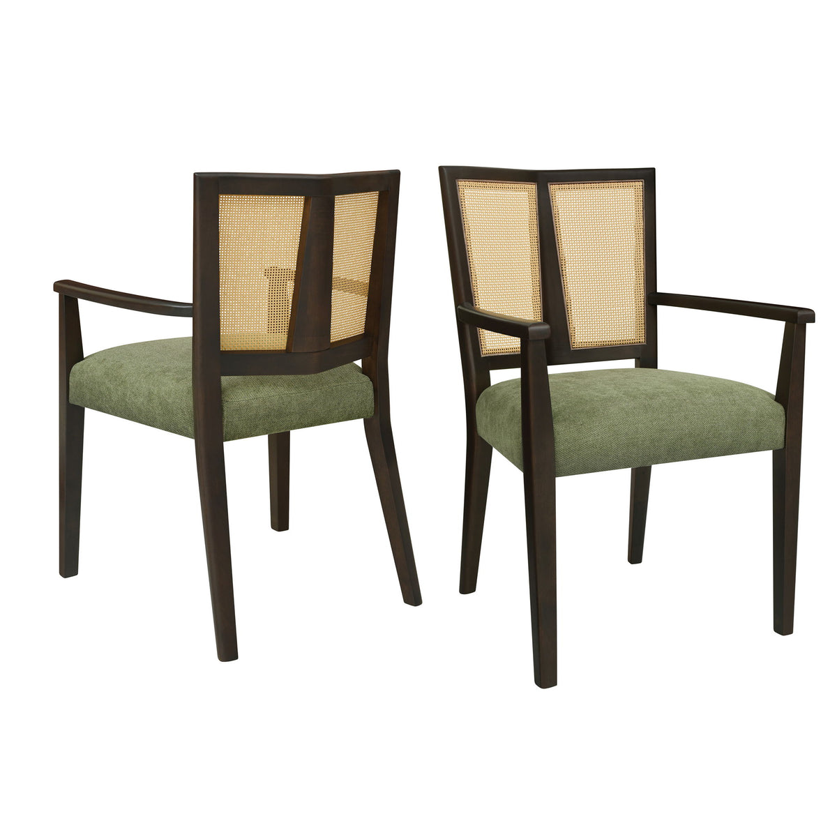 Mid Century Modern Arm Dining Chair Set With Rattan Backrest