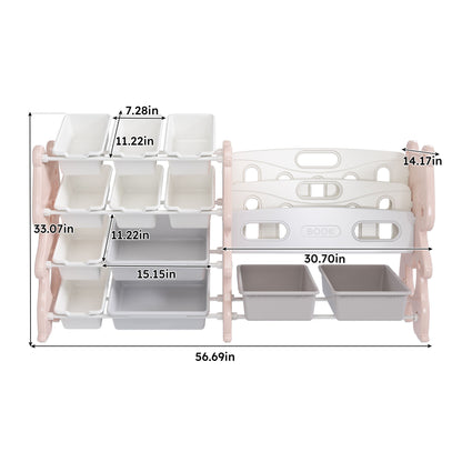 Kids Toy Storage Organizer With 2 Tier Bookshelf, Toy Storage With 12 Bins