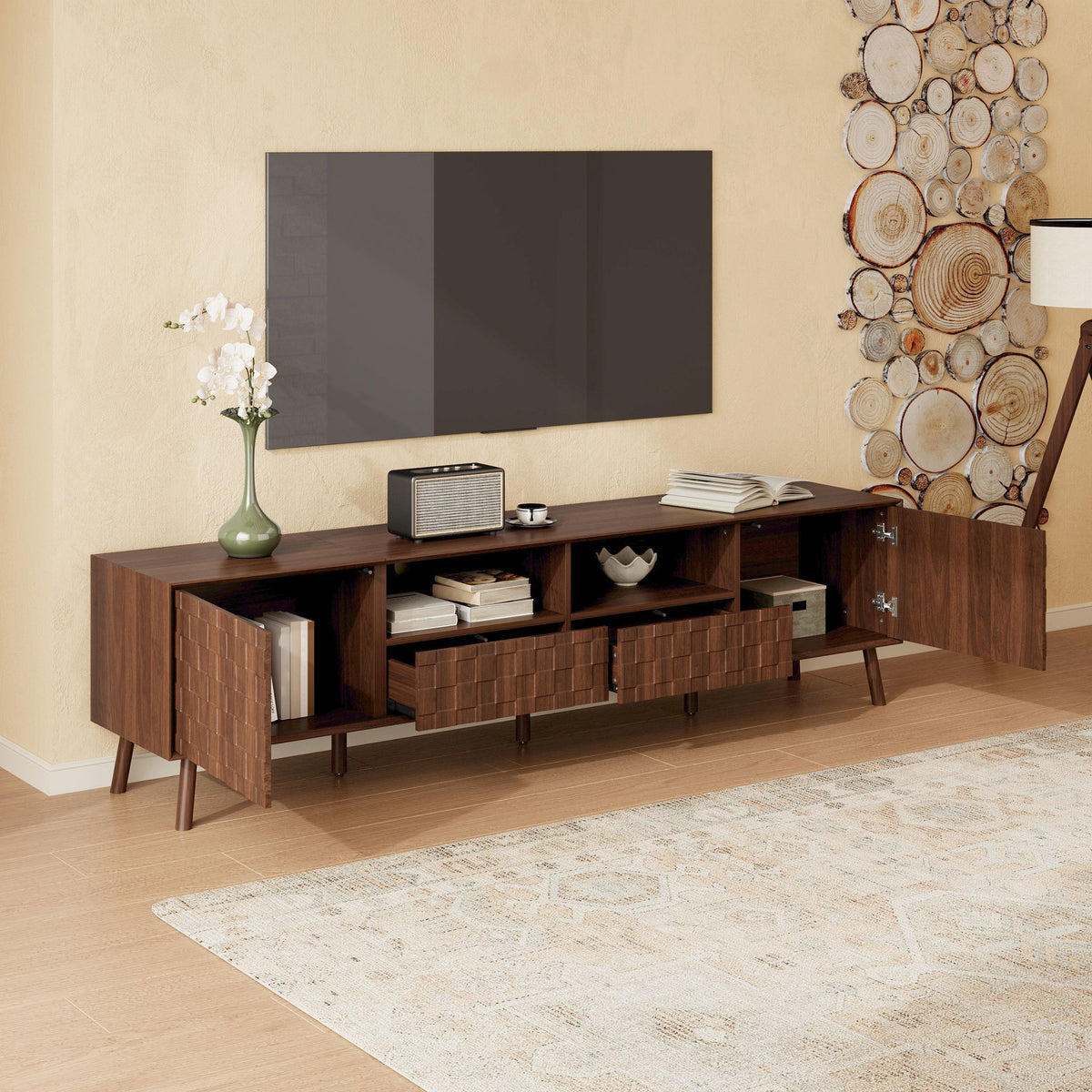 TV Stand With Drawers And Cable Management - Walnut