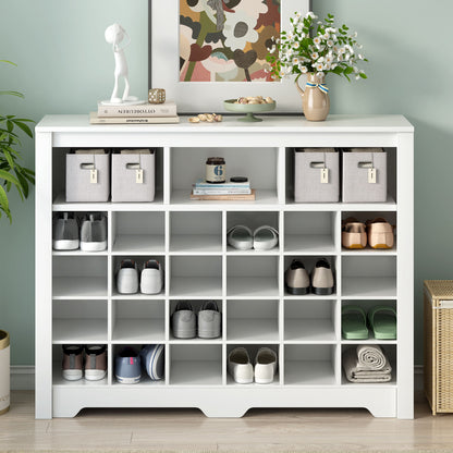 24 Shoe Cubby Console, Shoe Cabinet - White