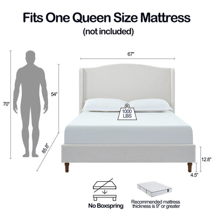 Minimalist Designs Upholstered Wingback Bed With Tall Headboard