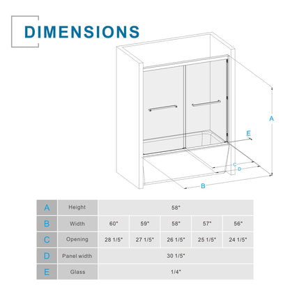 Goodyo - Double Sliding Bathtub Shower Door With Sgcc Clear Tempered Glass