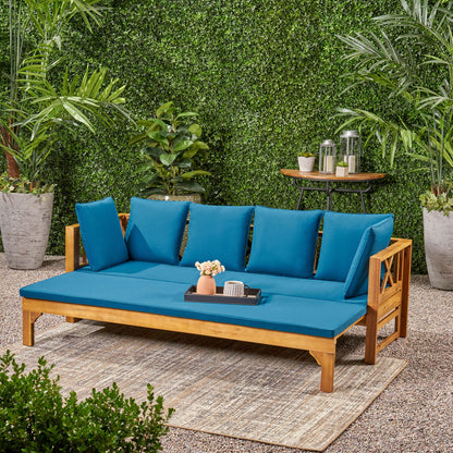 Outdoor Daybed With X-Shaped Panel Backrest And Armrests - Teak