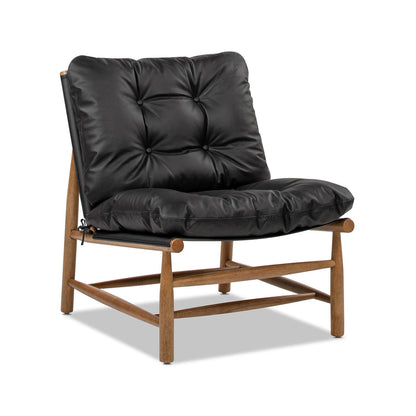 Oxford Leather Mid-Century Modern Accent Chair - Noir Black